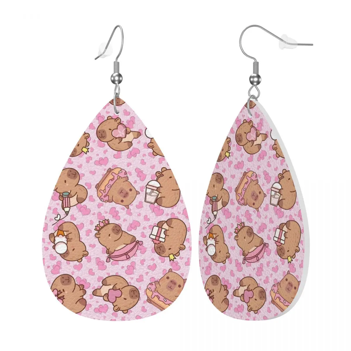 Custom Funny Capybara Leather Teardrop Earrings Personalized For Women Jewelry Accessories For Valentine's Day