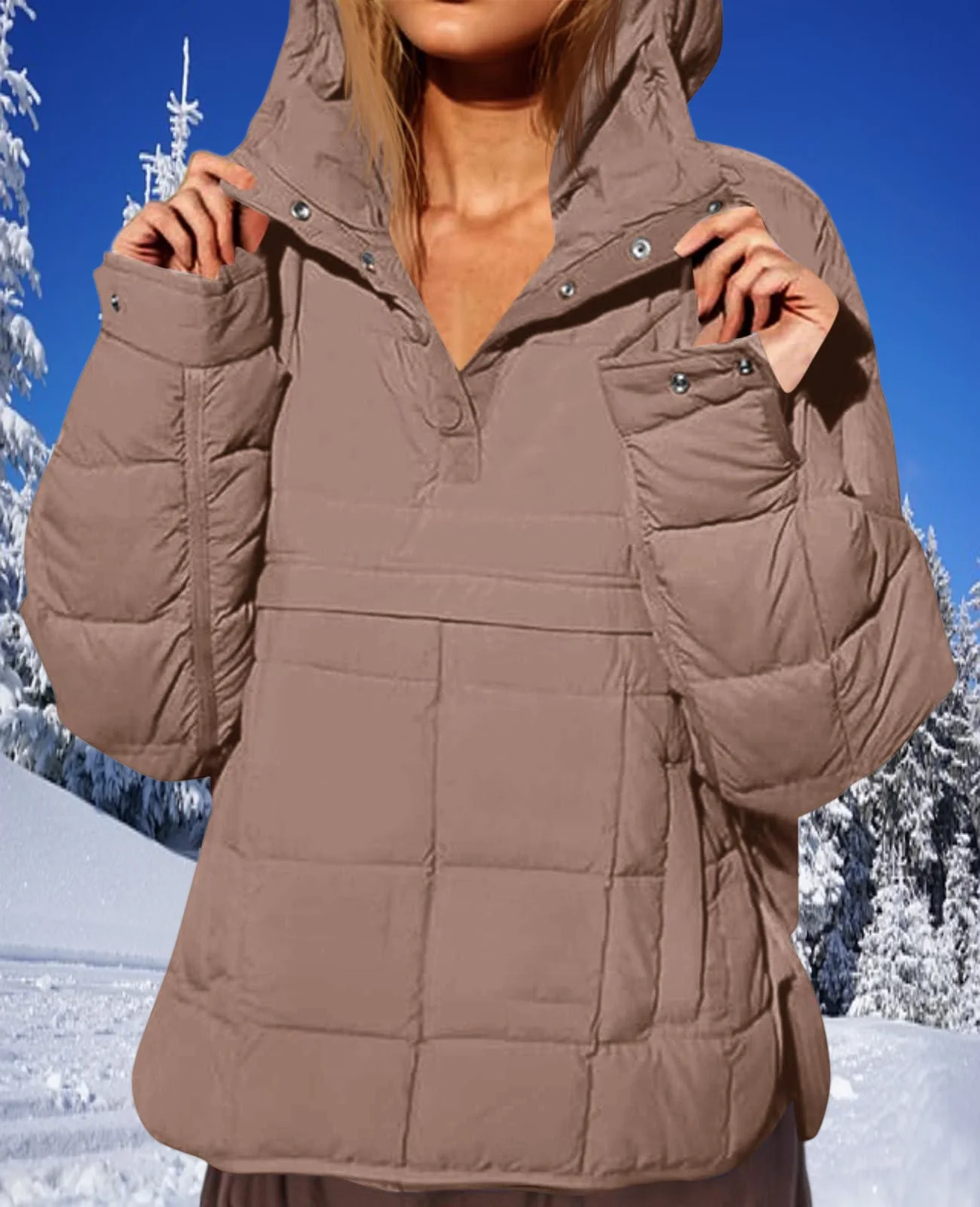 

Womens Oversized Puffer Jacket Quilted Dolman Hoodies Pullover Long Sleeve Lightweight Warm Tops Coat