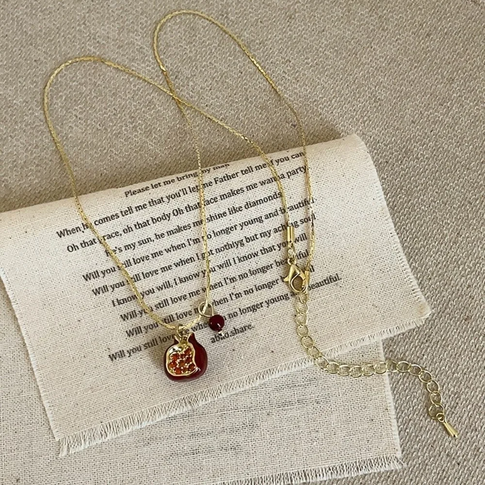 Gift Red Pomegranate Pendant Necklace Sweet Cute Fruit Earrings Delicate Minimalist Clavicle Choker Women