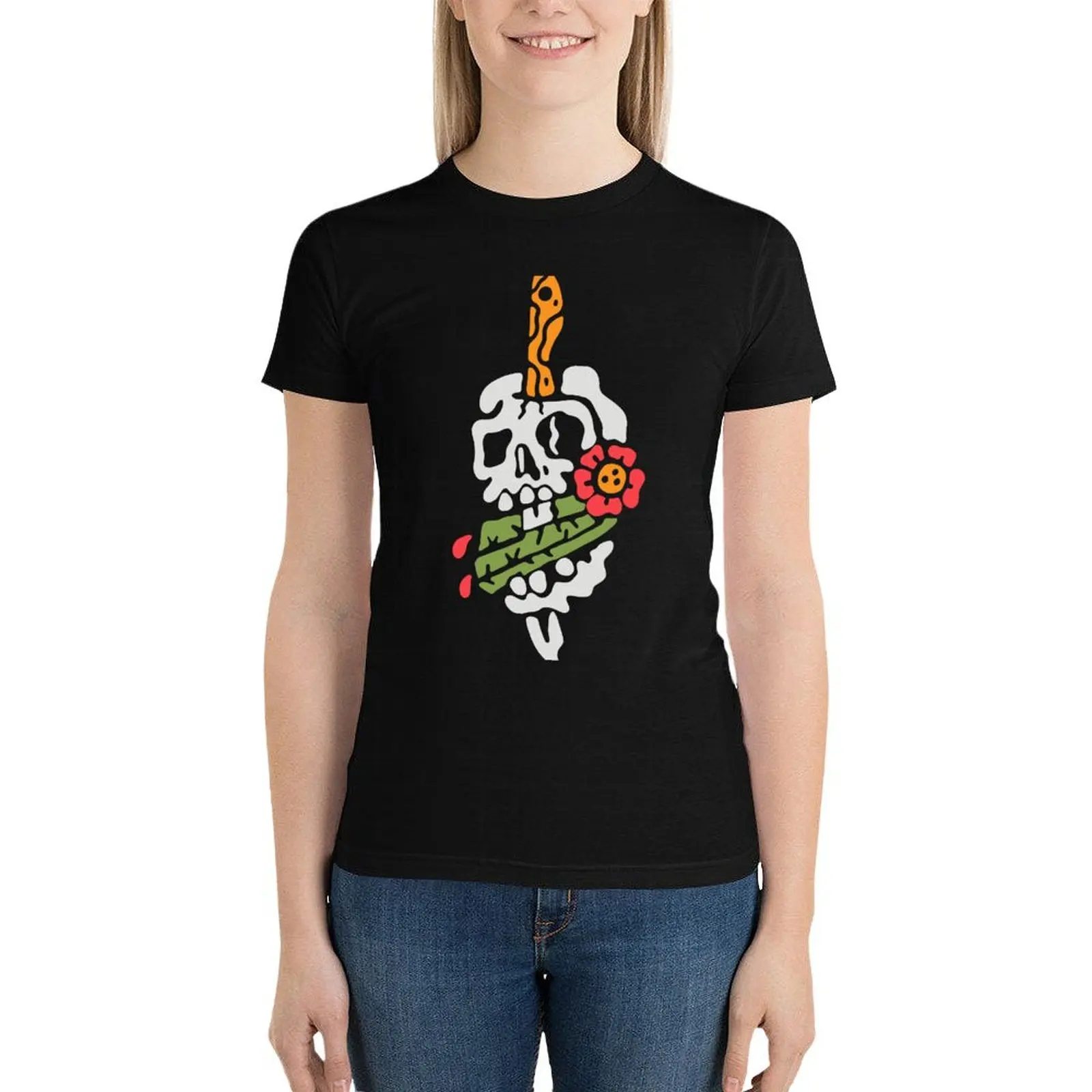 Tricho-Camiseta gráfica feminina do crânio, roupas de verão, camisetas fofas, fãs esportivos