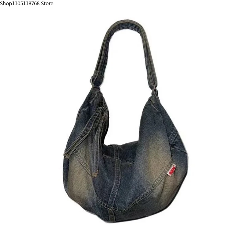 

Женская корейская стираная мягкая джинсовая сумка на плечо в стиле ретро, повседневная большая вместительная сумка через плечо на одно плечо, сумка через плечо