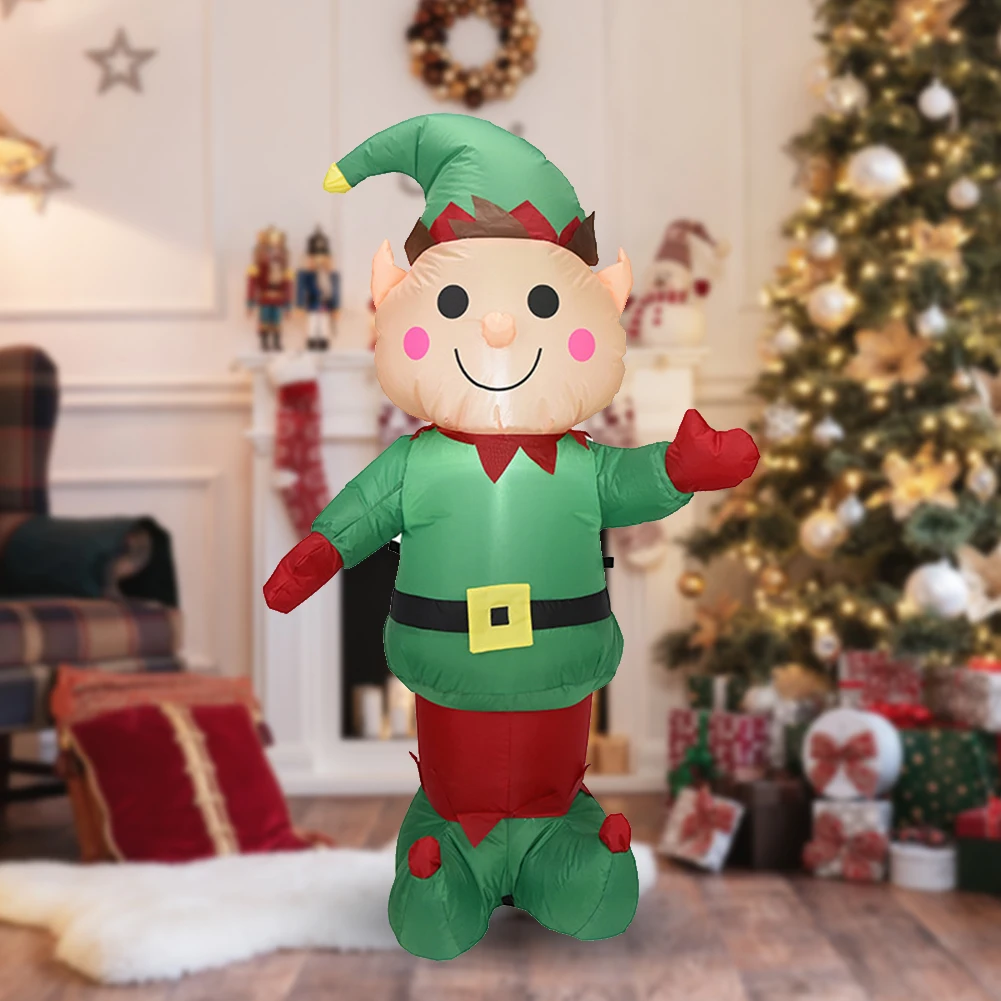 Christmas Decoration 1.5M Inflatable Elf LED Light Cartoon Giant Elf Lamp Birthday Festive Atmosphere Garden Lawn Porch Decor