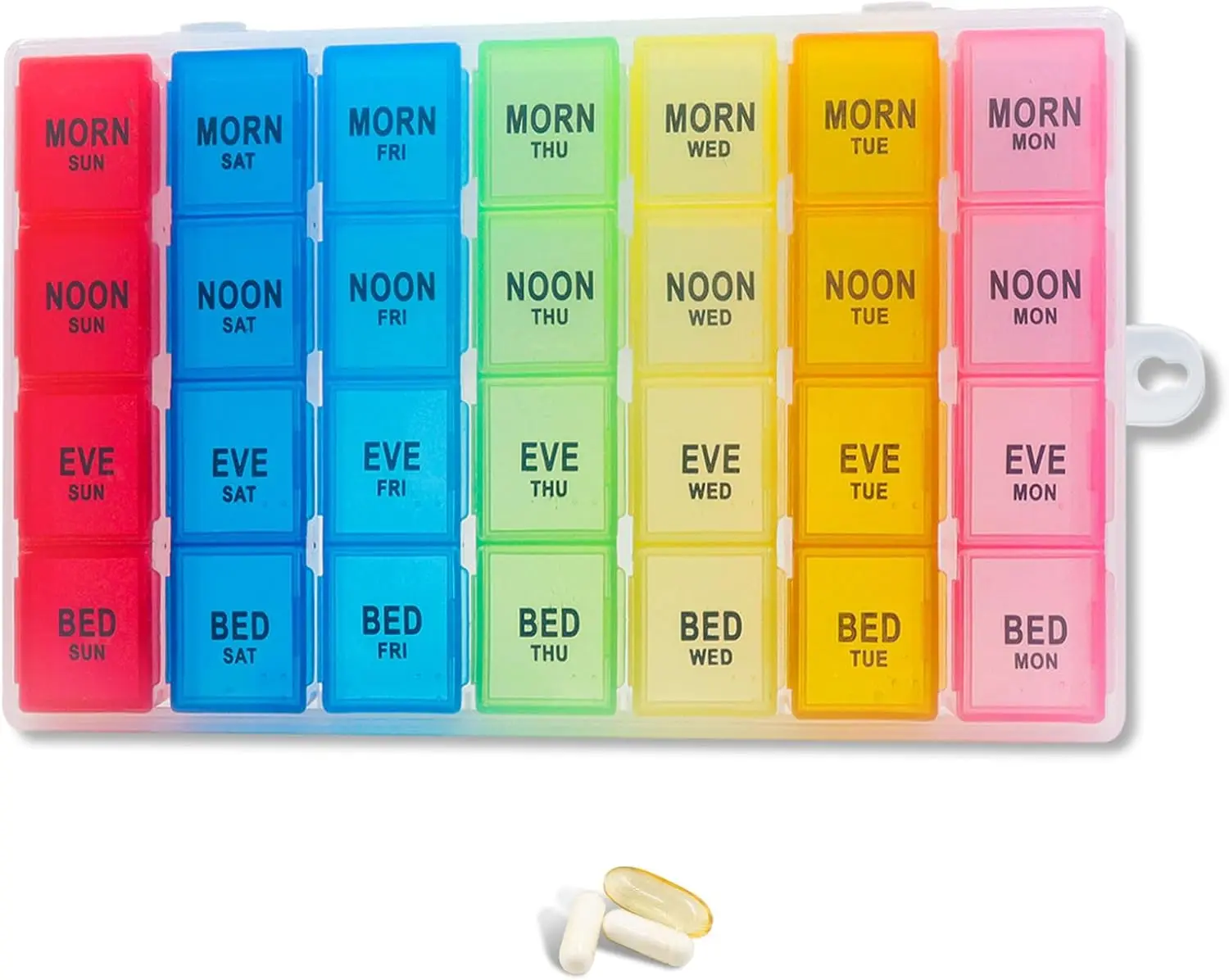 

Weekly Pill Organizer 4 Times a Day, 7-Day Pill Boxes, 28-Day Portable Compartments, Moisture-Proof Case for Vitamins