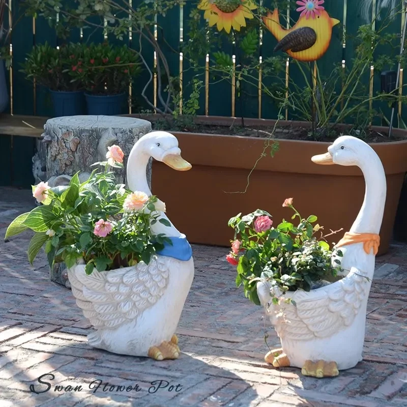 New swan flower pot ornament outdoor garden animal ornament villa courtyard kindergarten landscaping cute decoration