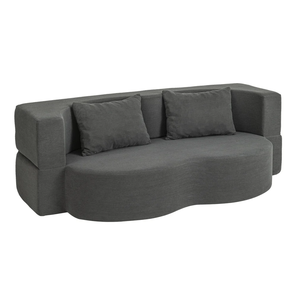 SoBuy FST101-DG Divano Letto 2 Posti in Cord Grigio Scuro con 2 Cuscini, Divano Letto Matrimoniale Design Ondulato per Piccoli Spazi 177×107×32 cm, Portata 227 kg