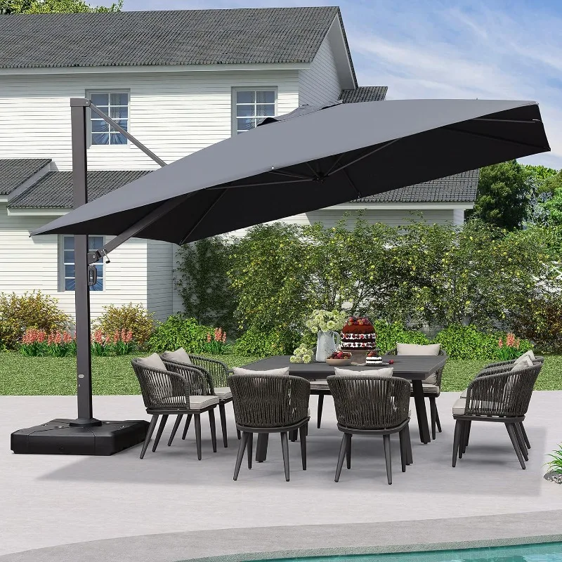 PURPLE LEAF 12 FT Square Patio Umbrella Large Outdoor Aluminum Umbrella Offset Umbrella with 360-degree Rotation Cantilever