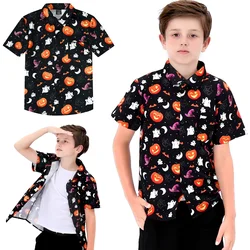 Boys Pumpkin Button Down Shirt Kid Halloween Top Teenagers T shirt Toddler Theme Party Gift Costume Children Cosplay Tee Clothes