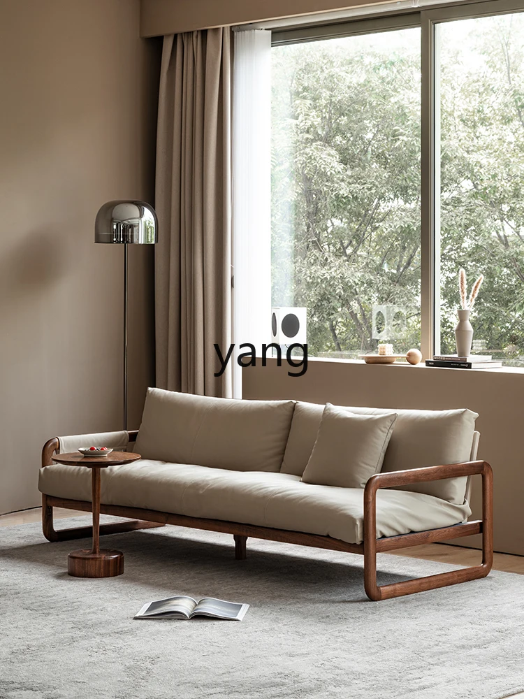 

LTT solid wood sofa leather sofa three-person Nordic small apartment simple living room