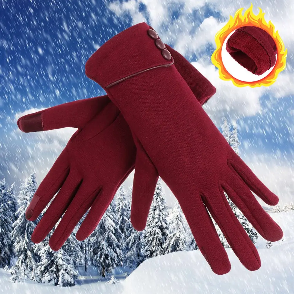 Women Thicken Windproof Plus Velvet Driving Mittens Touch Screen Gloves Skiing Gloves