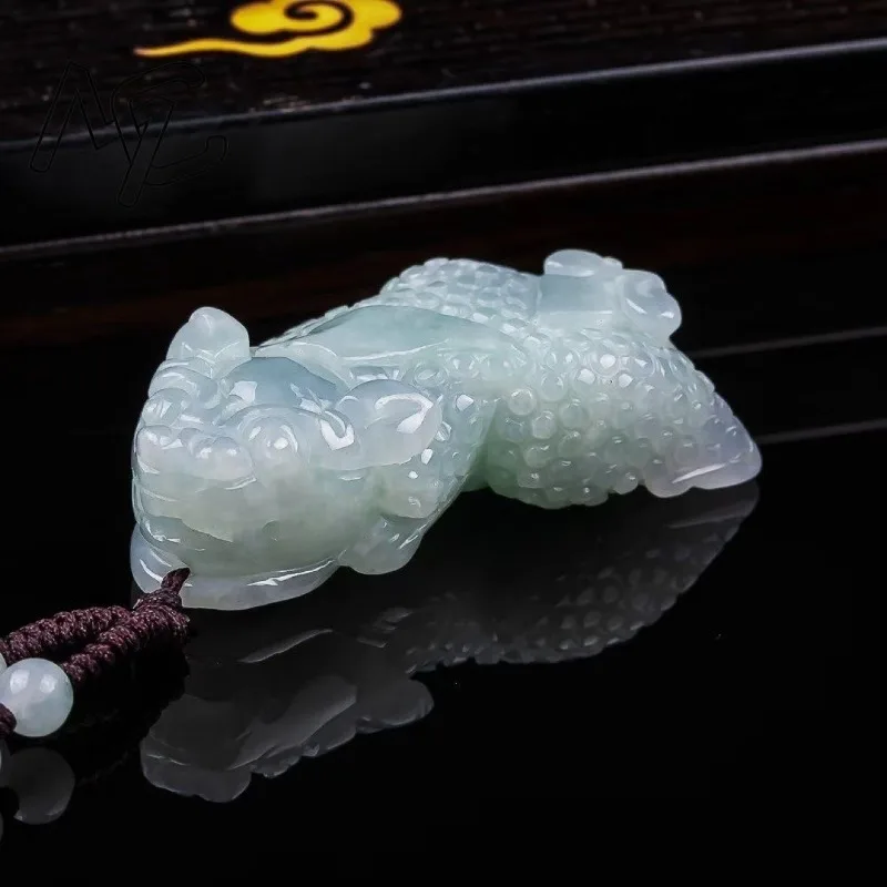 Real Jade Natural Emerald Pixiu Glutinous Plant Pendant Necklace Carved Charm Jadeite Jewelry Fashion Charm Amulet Gifts - view 3