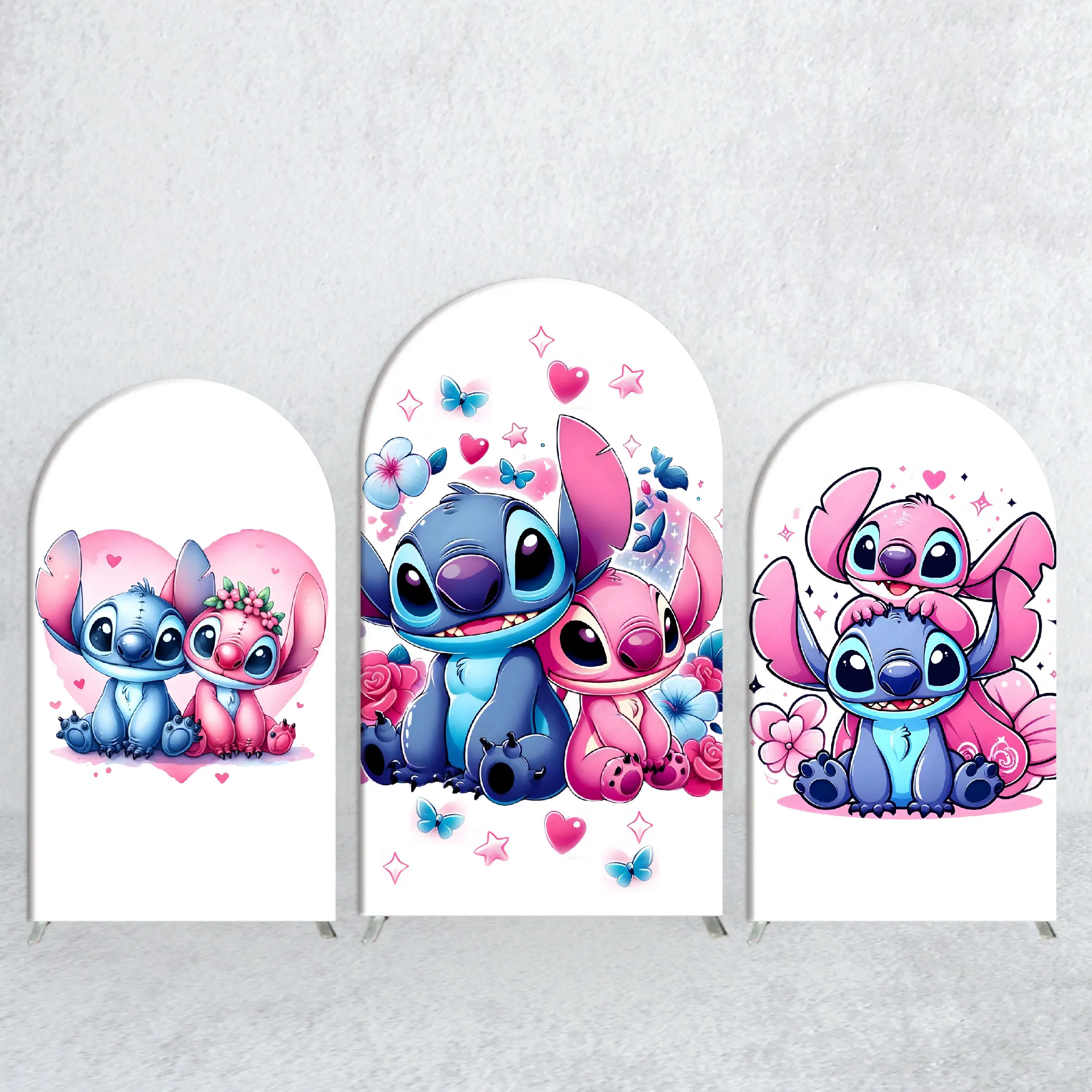 Disney Stitch & Angie Arch Backdrop Covers Kids Birthday Party Supplies Arched Wall Background Decoration Props Elastic Fabric