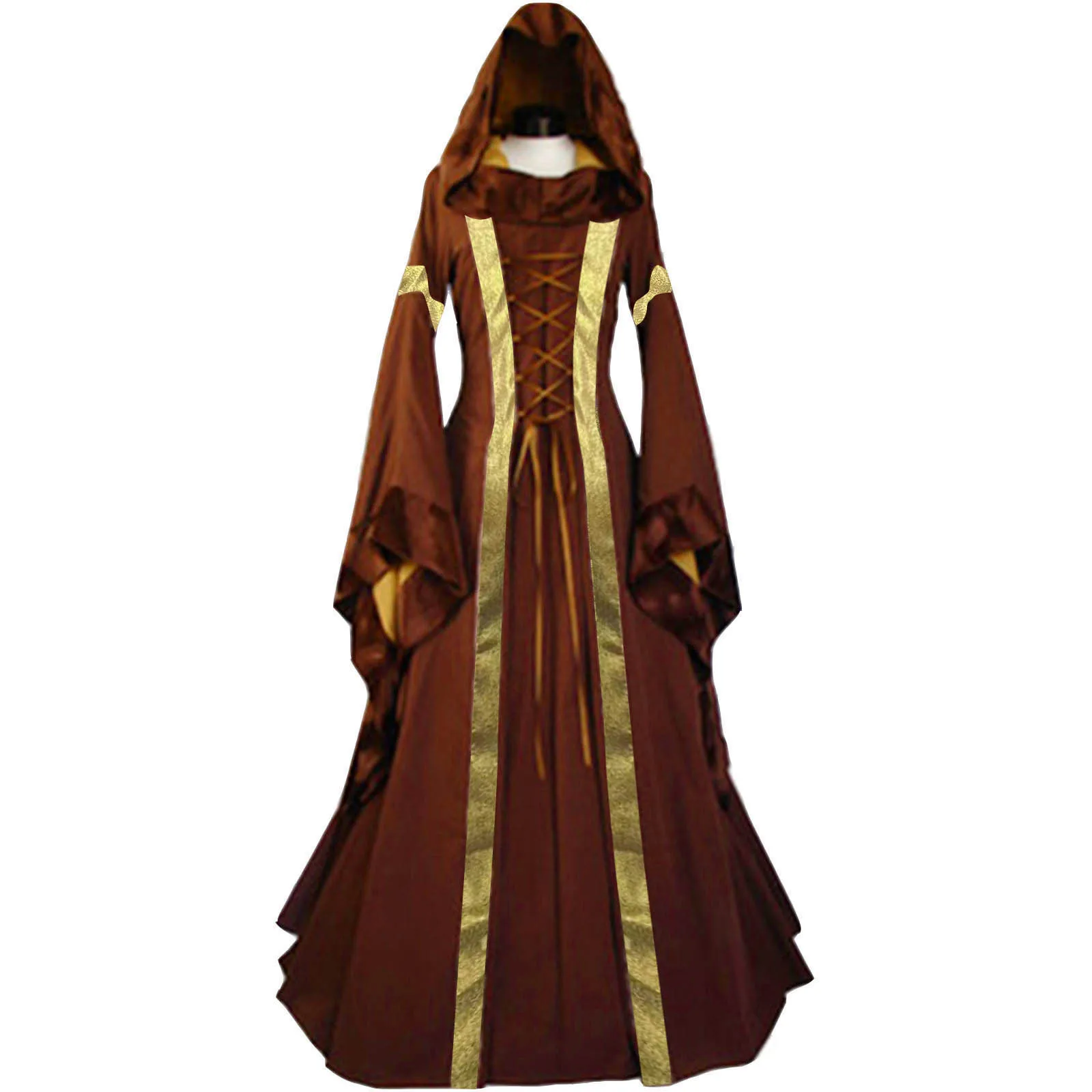 ZOETOPKID Women's Retro Medieval Victorian‑Style Dress Bell Large‑Sleeve Role‑Play Gown Halloween Carnival Gorgeous Costume