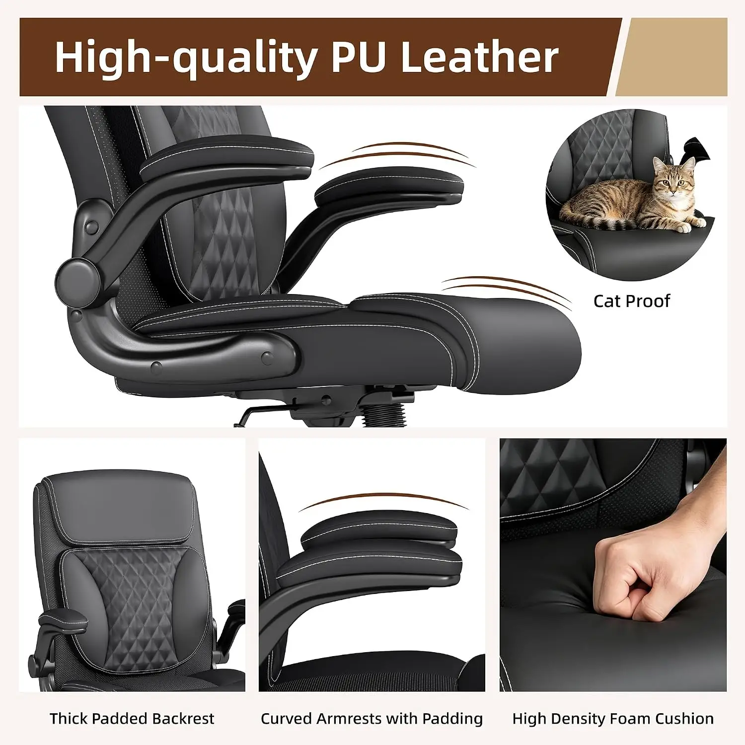 Leather Executive Office Chair Ergonomic Computer Desk, Black, Customized
