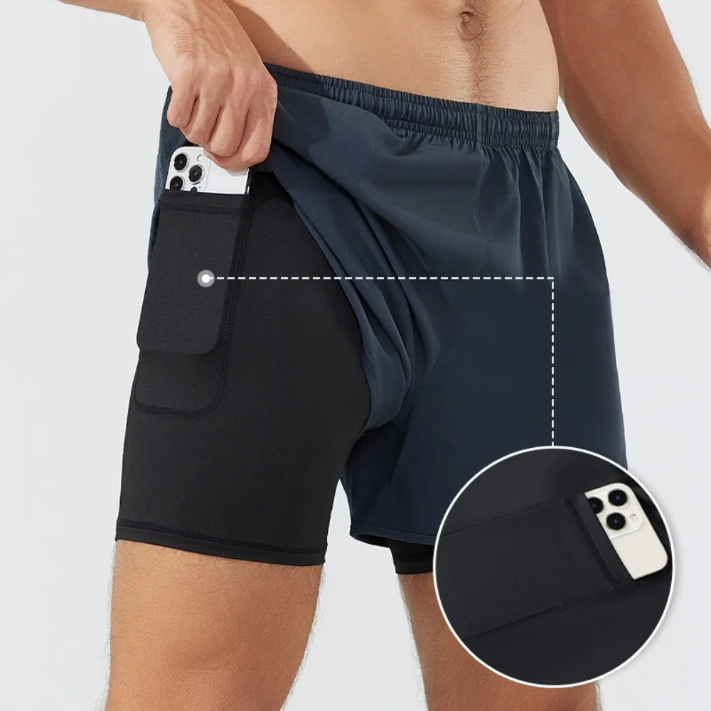 

Men's Quick-Dry Running Shorts with Waist Pack Summer Double-Layer Athletic Shorts for Outdoor Sports