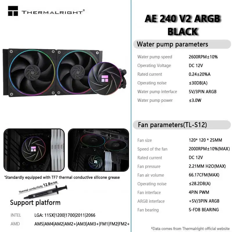 Thermalright AQUA ELITE 240 V2 Black/White CPU Liquid Cooler 5V 3PIN ARGB Halo Fan Water Cooling Radiator LGA1700 2011 115x AM5