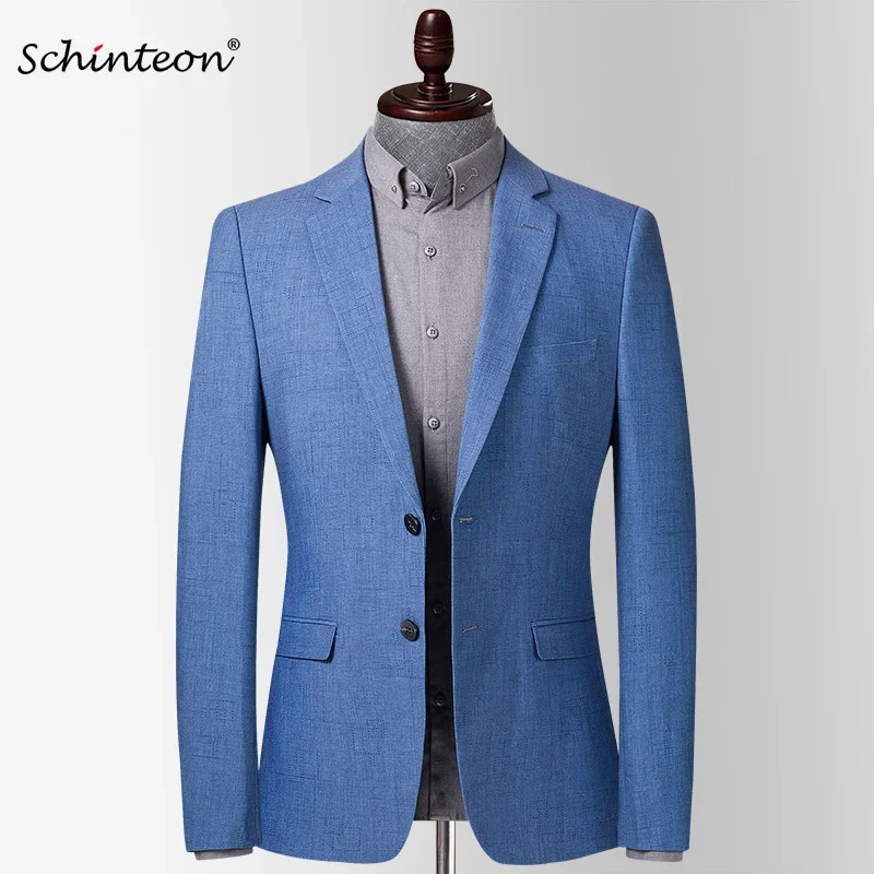 

Schinteon Men Spring Autumn Thin Blazer Jacket Business Casual High Quality Party Wedding Clothing Slim Fit Blue Outwear New