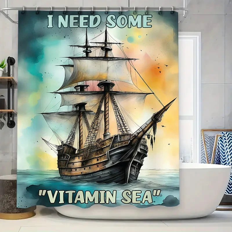 

Яркая занавеска для душа в виде парусника, водонепроницаемое украшение для ванны, морская тема для домашнего декора