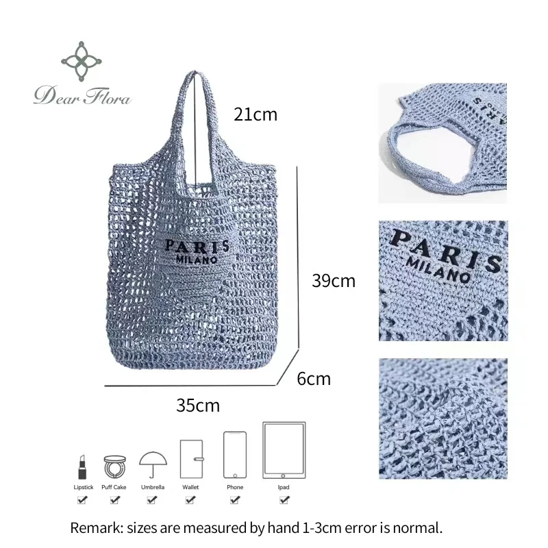 Women's Summer Beach Vacation Fashion Straw Knitting Shoulder Bags Luxury Hollow Out Handbag Portable Large Capacity Casual Tote