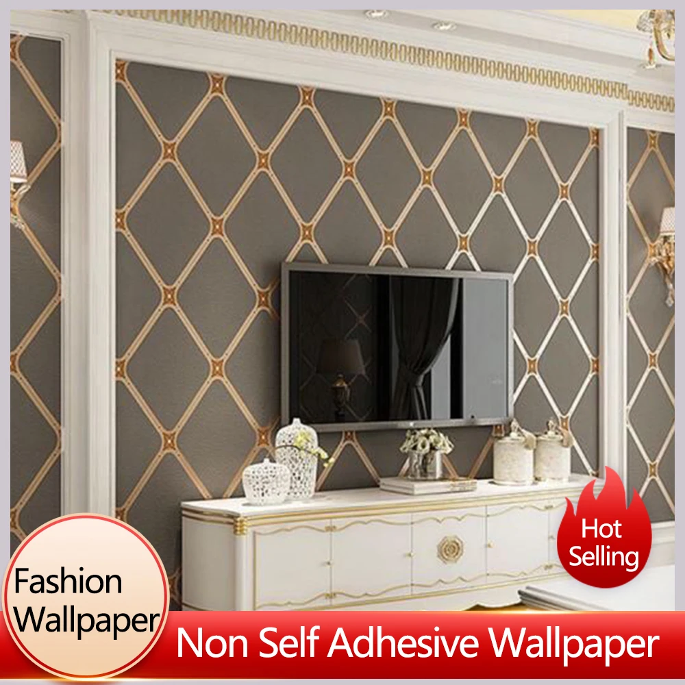 

1Roll Nonwovens Diamond Grid Living Room Decoration Wallpaper 3D High Quality Bedroom Thickened Deer Skin Velvet Wallpapers