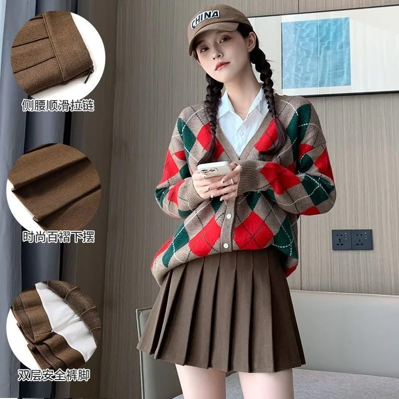 Women Autumn Winter Thick Woolen Pleated Skirt High Waist A Line Mini Skirt Slim Fit Casual Short Skirt