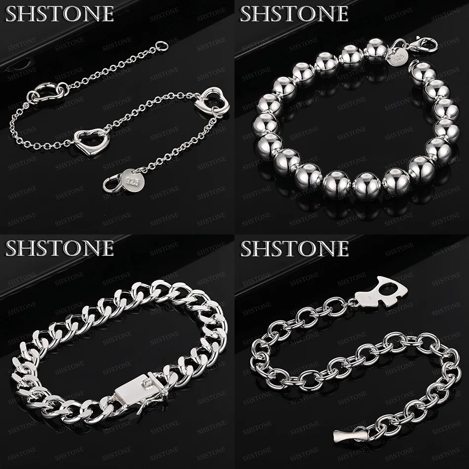 

Classic 925 Sterling Silver Heart Beads Cuban Chain Dog Bone Buckle Bracelets Women Christmas Party Fine Jewelry Accessories