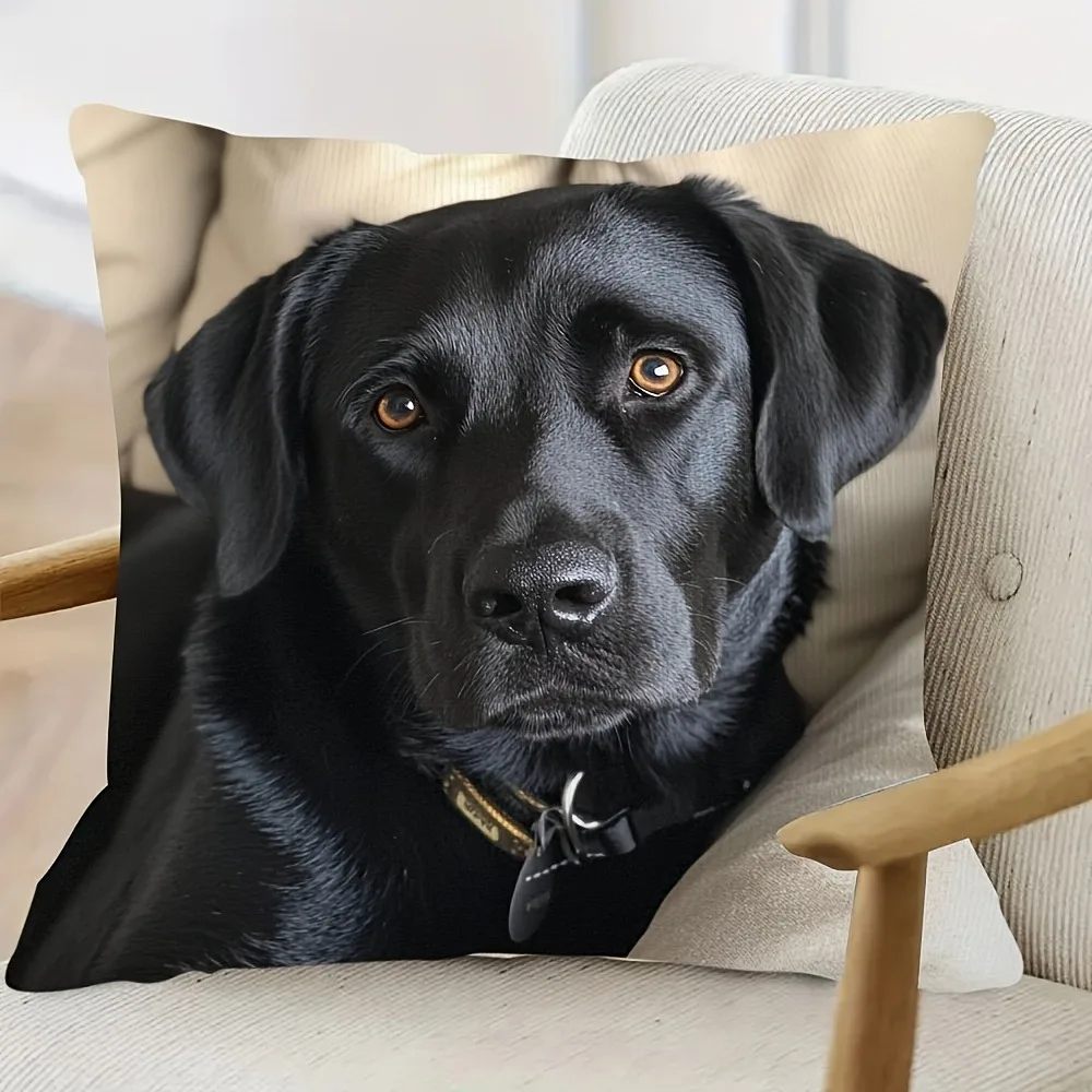 

Cute Black Labrador Retriever Printed Pillowcase for Pet Lovers! Sofa cushion cover, home room dormitory decoration, 2D printing