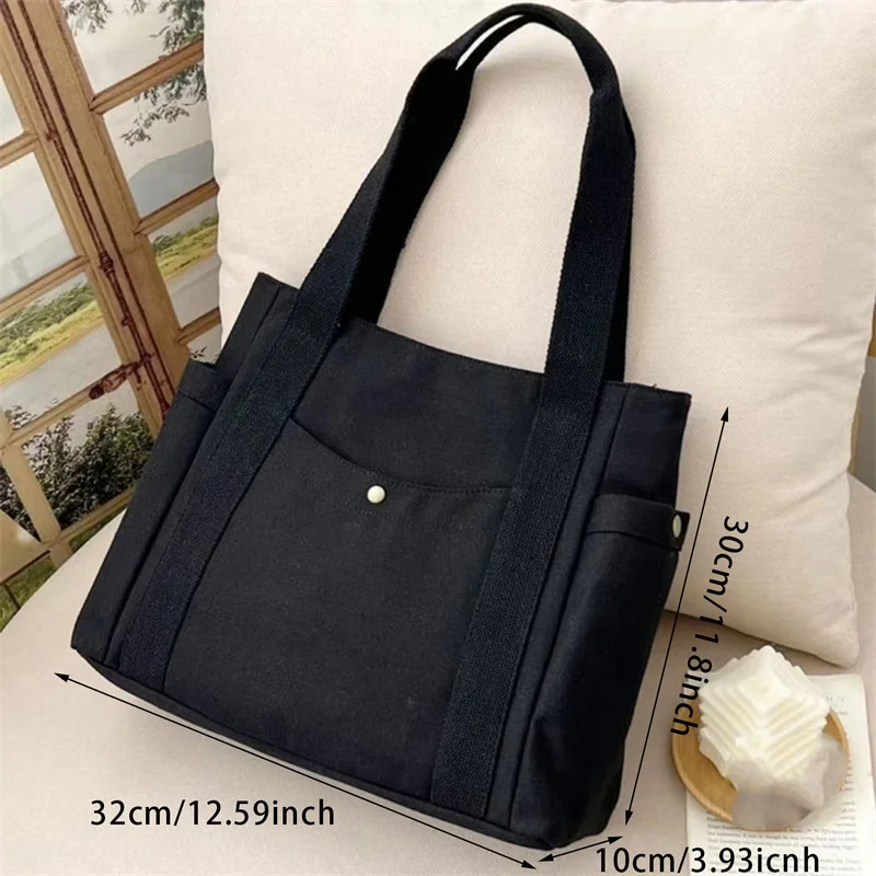 Large Capacity Canvas Shoulder Bag Woman Work Out Commuting Student Bags Unlined Load Book Cloth Bag Wear Resistant Bags