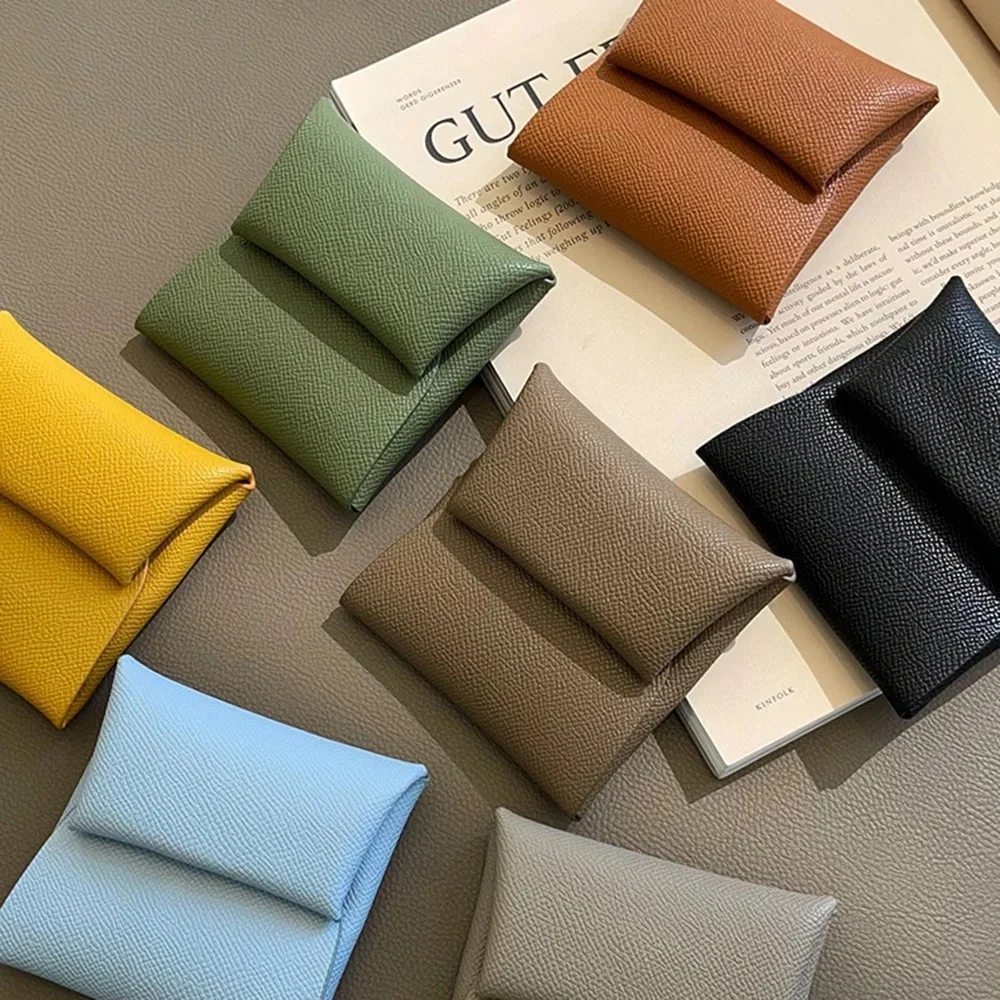 Genuine Leather Coin Purse For Women And Men Luxury Design Fold Credit Card Bag Custom Letters Solid Money Pouch Mini Wallet