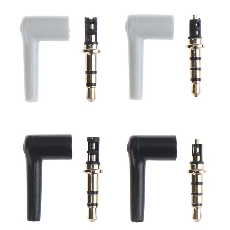 2pcs/lot Black White Audio Plugs 90 Degrees 3.5mm stereo headset plug jack 3 4 pole 3.5 Gold Plated Jack Adaptor Connector