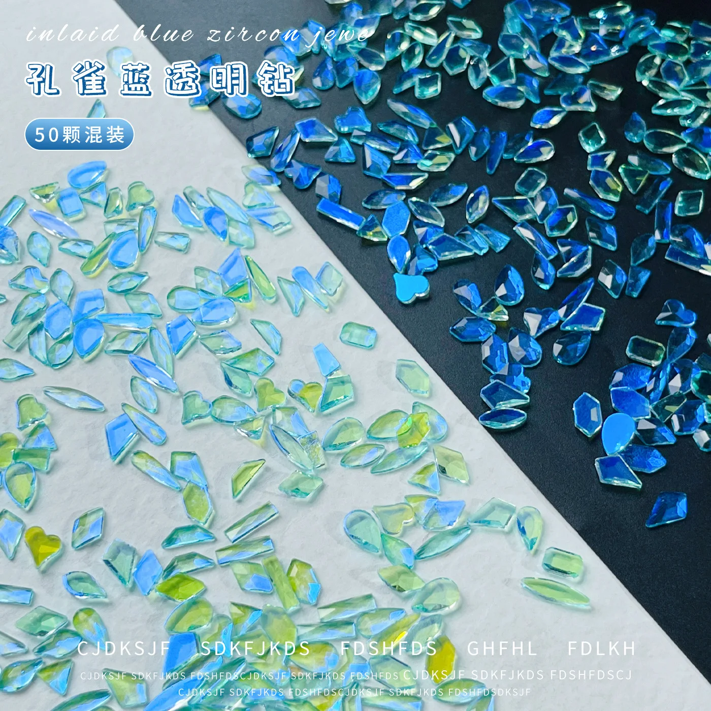 반짝 이는 얼음 투명한 플랫 바닥 불규칙한 지르콘 기하학 블루 그린 라인 석 하트 네일 아트 장식 액세서리 도구