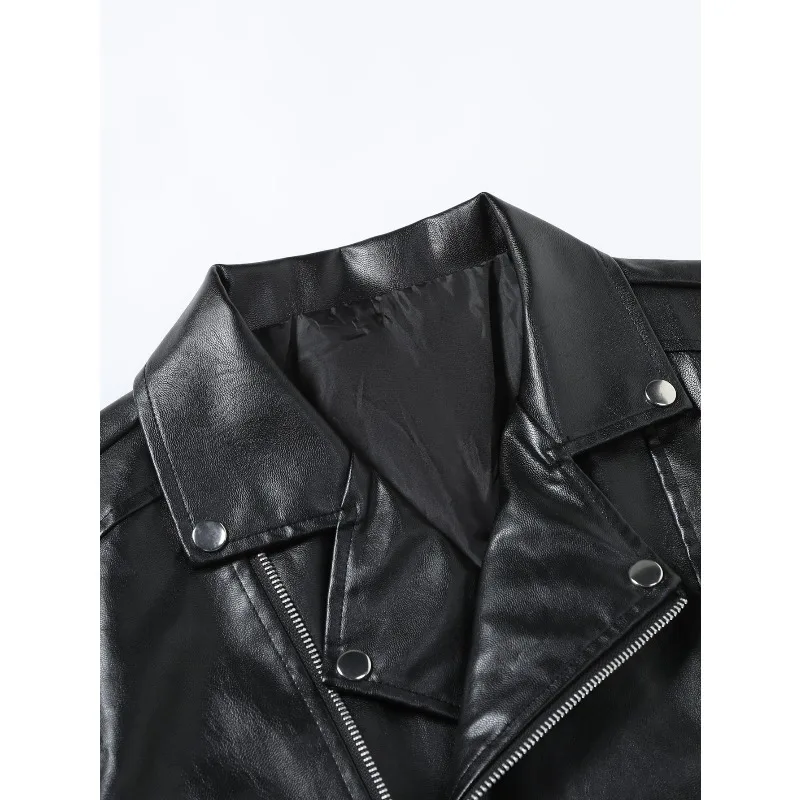 New Men's Leather Jacket Fashion Solid Color Handsome Lapel Motorcycle Leather Jacket Rock Punk Tops 2026 view 4