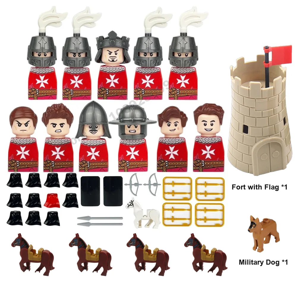 Medieval Europe Military Figures Building Blocks Roman Warriors Fortress War Dogs Banner Soldiers Knights King Guards Bricks