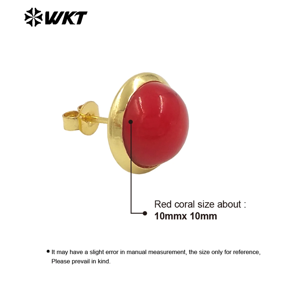 WT-MPE132 Natural Red Coral Round Shape With 18k Gold Plated Beautiful Simple Earring Finding For Women Daily ACC