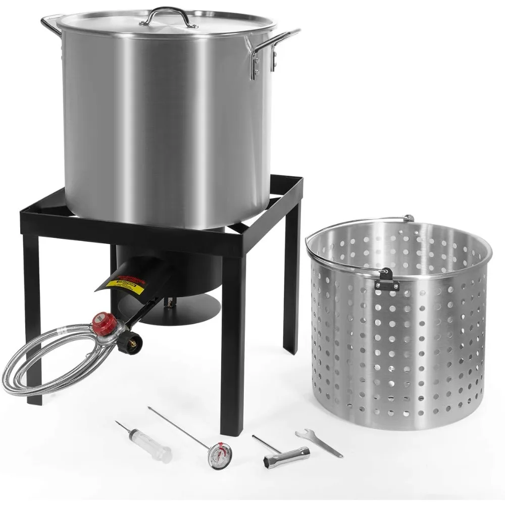 

64-Quart Aluminum Turkey Deep Fryer with High-Pressure Burner for Outdoor Cooking, Roasting, and Boiling