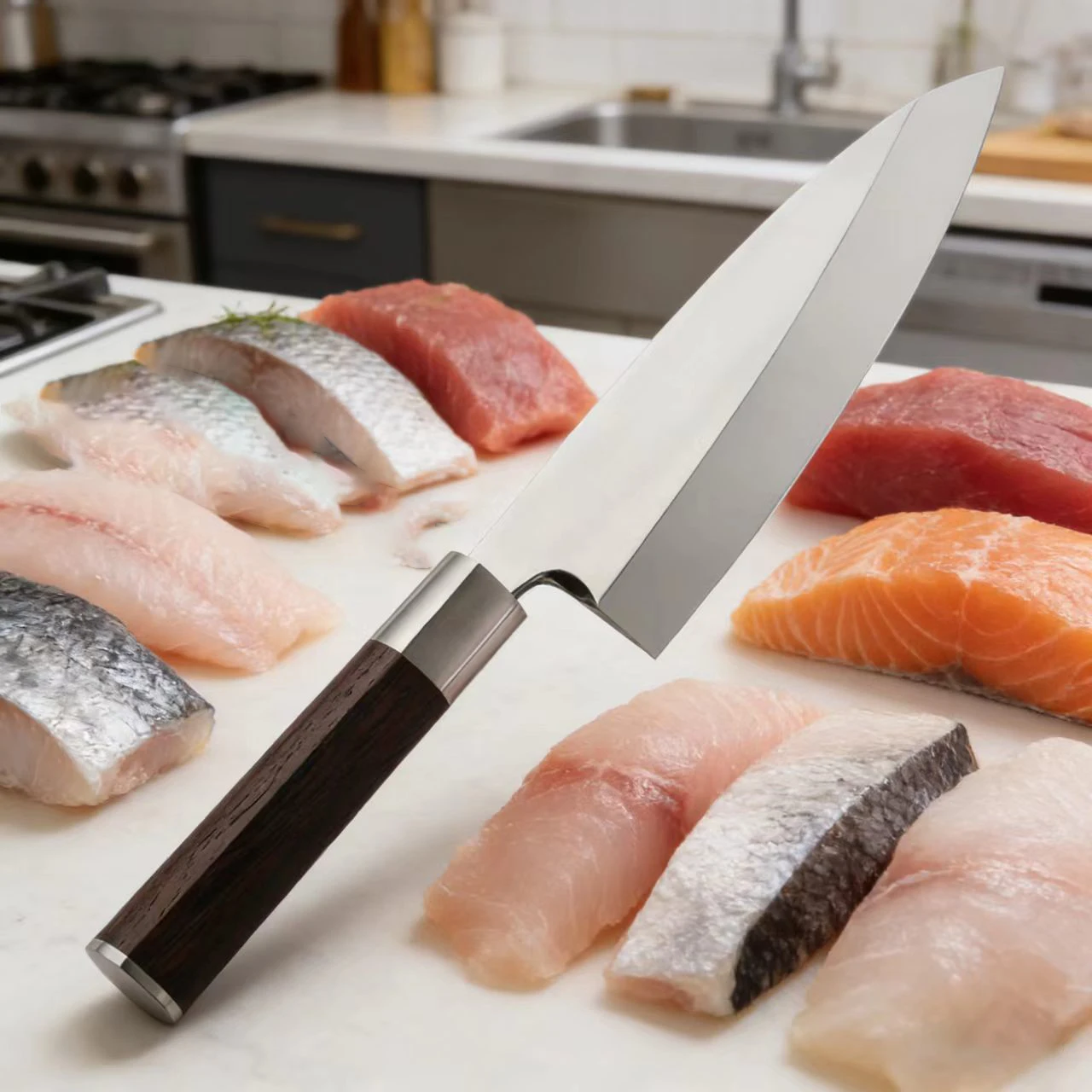 7 Inch Deba Knife Single-edged Blade 7Cr17CoMov Stainless Steel Wenge Handle Chopper Fish Slicing Cleaver Sashimi Kitchen Knives
