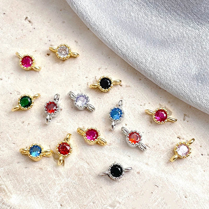 8 PCS Zircon Inlaid Double Ring Pendant DIY Makes Fashionable Jewelry, Necklaces, Bracelets, Brass Plated Accessories, Materials