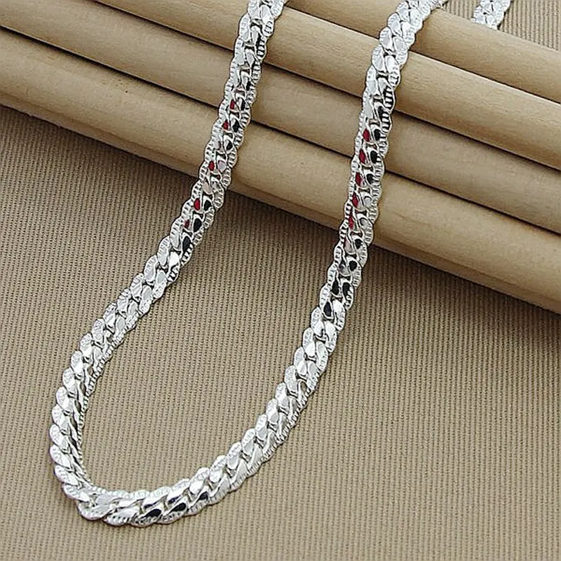 

925 Sterling Silver 6mm Full Sideways Necklace 16/18/20/22/24 Inch Chain For Woman Men Fashion Wedding Engagement Jewelry Gifts