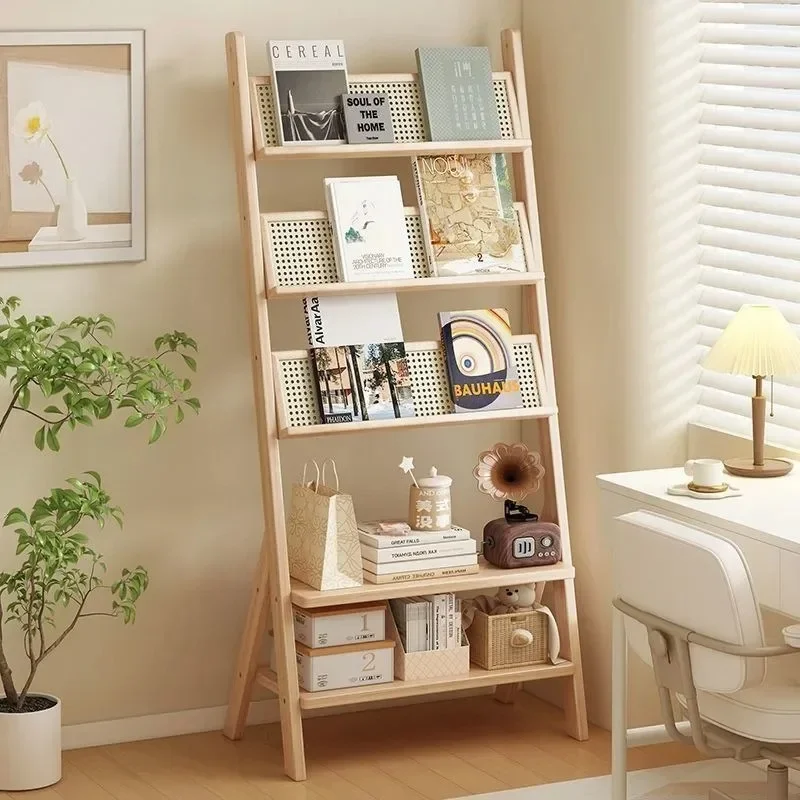 Bookshelf Solid wood shelf Floor-to-ceiling bookcase Living room against the wall Bookshelf Vintage bedroom Multi-layer