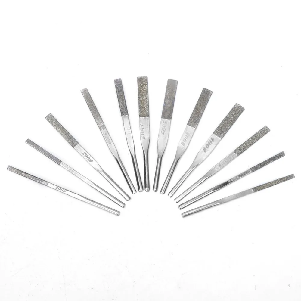 12pcs 3mm Shank Taper Machine Files Multi Grit 100 150 200 300 Grit Precision Needle File Set Shank Taper Files Stone Carving