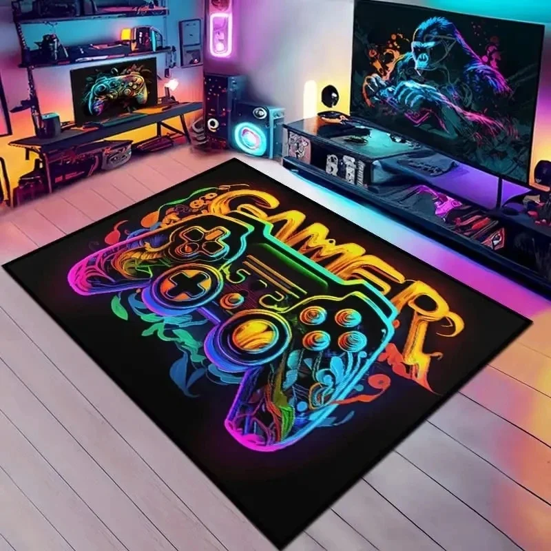 

Коврик для игровой комнаты Rainbow Neon Gamepad GAMER: Нескользящий напольный коврик для спальни, идеально подходит для киберспортивных зон, для мальчиков и любителей видеоигр
