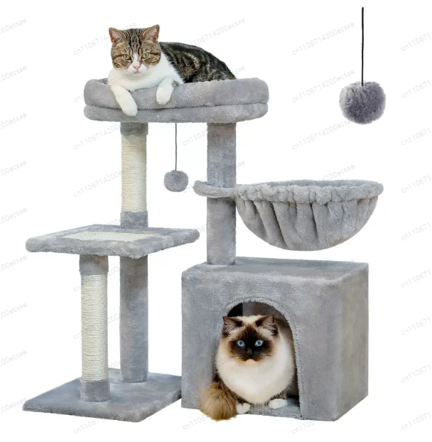 

Grey Cat Tree Tower for Indoor Cats with Scratching Posts Big Hammock And Removable Top Perch 2 Styles Cat Activity Center