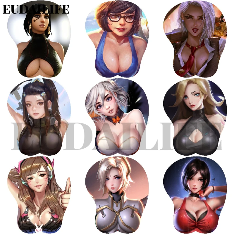 D VA Tracer Pharah Mercy Mei 3D Hand Wrist Rest Mouse Pad Mousepad Silicone Breast Oppai Soft Mouse Mat Office Work Otaku Gift