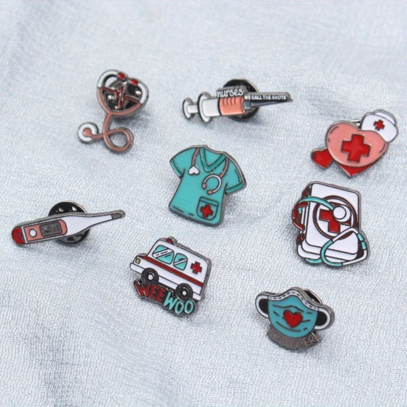 Personalized Design Medical Supplies Medical Care Series Cartoon Brooch Ambulance Syringe Stethoscope Medical Kit Badge