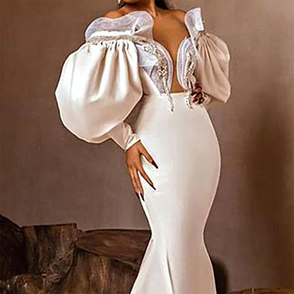 Vestidos de novia elegantes con cuello en V y hombros descubiertos, sirena fruncida, vestidos de novia personalizados