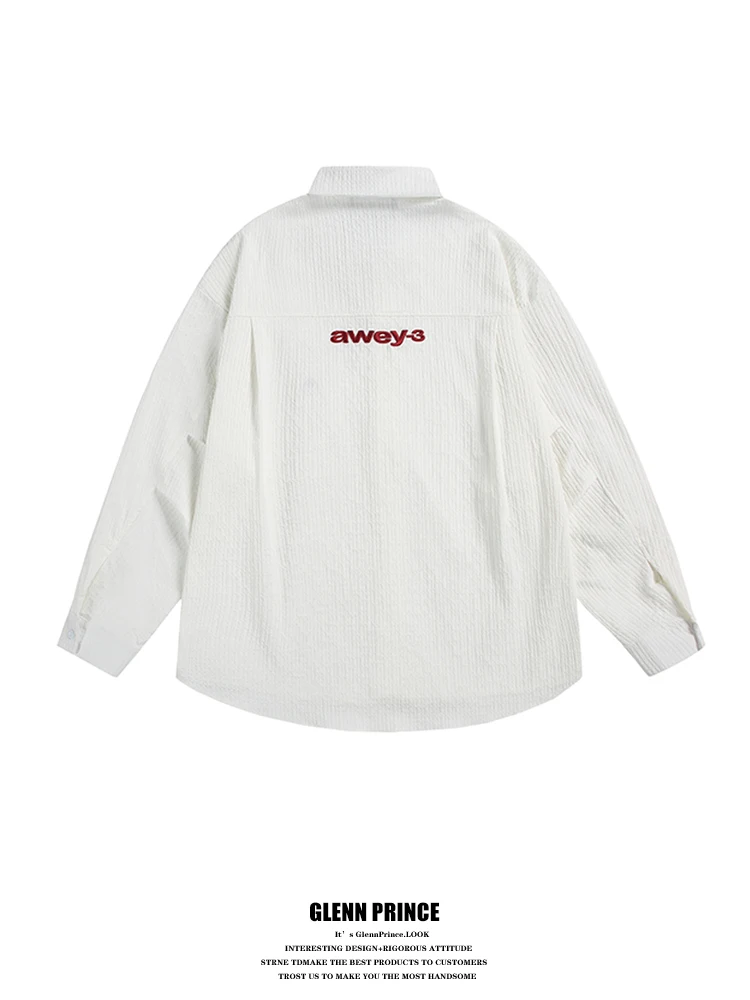 

American Casual Long Sleeve Embroidered Texture Loose Men's Shirt GPstudio Autumn Outerwear Polyester No Iron Treatment