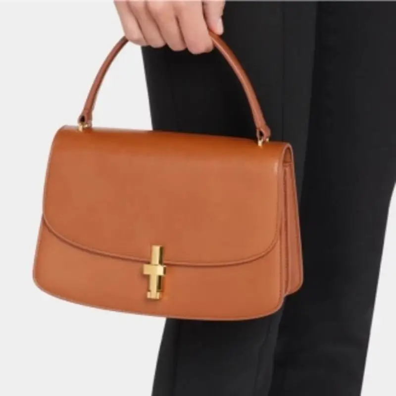 Bolso sencillo de Color sólido para mujer, cartera de mano con solapa de Material de piel de vaca de alta calidad, a la moda e informal, novedad del mercado, 2024