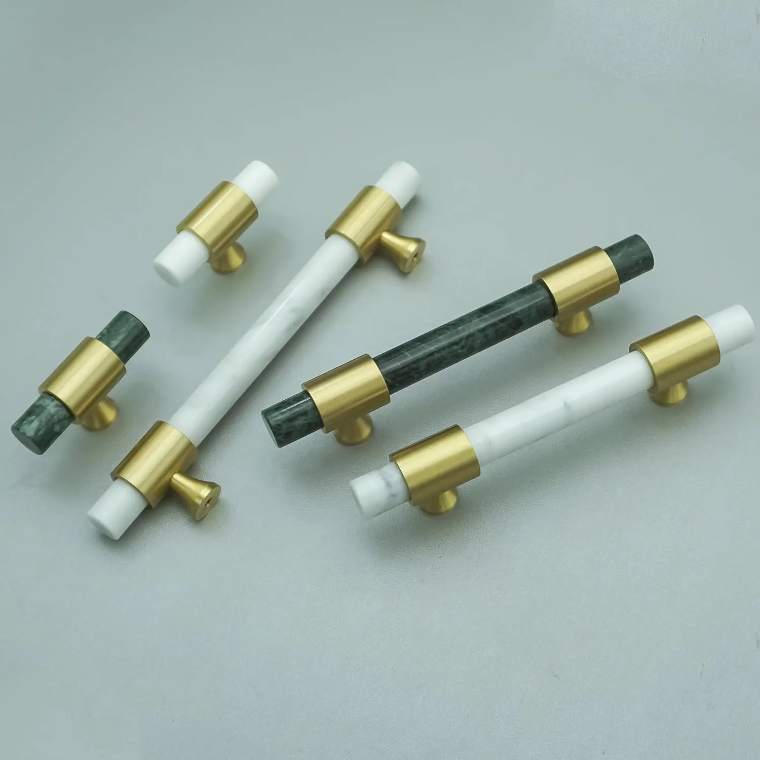 Natural Stone + Brass T Bar Drawer Knobs Green Marble Cabinet Handles Modern Wardrobe Pulls Light Luxury Furniture Hartdware