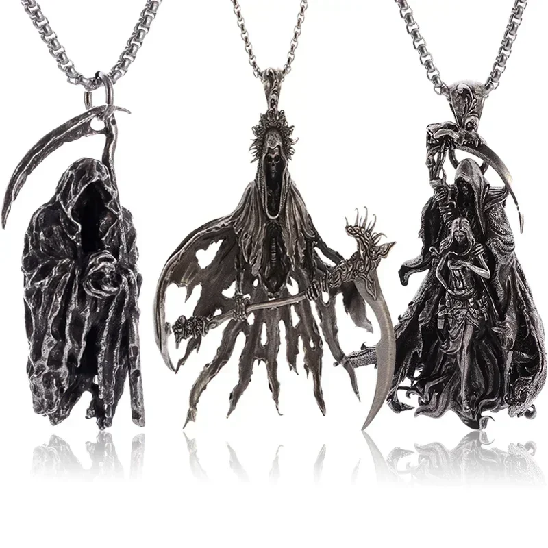 

Gothic Hellreaper Scythe Necklace Mystic Demon Pendant Men\'s Motorcycle Biker Punk Rock Halloween Party Jewelry
