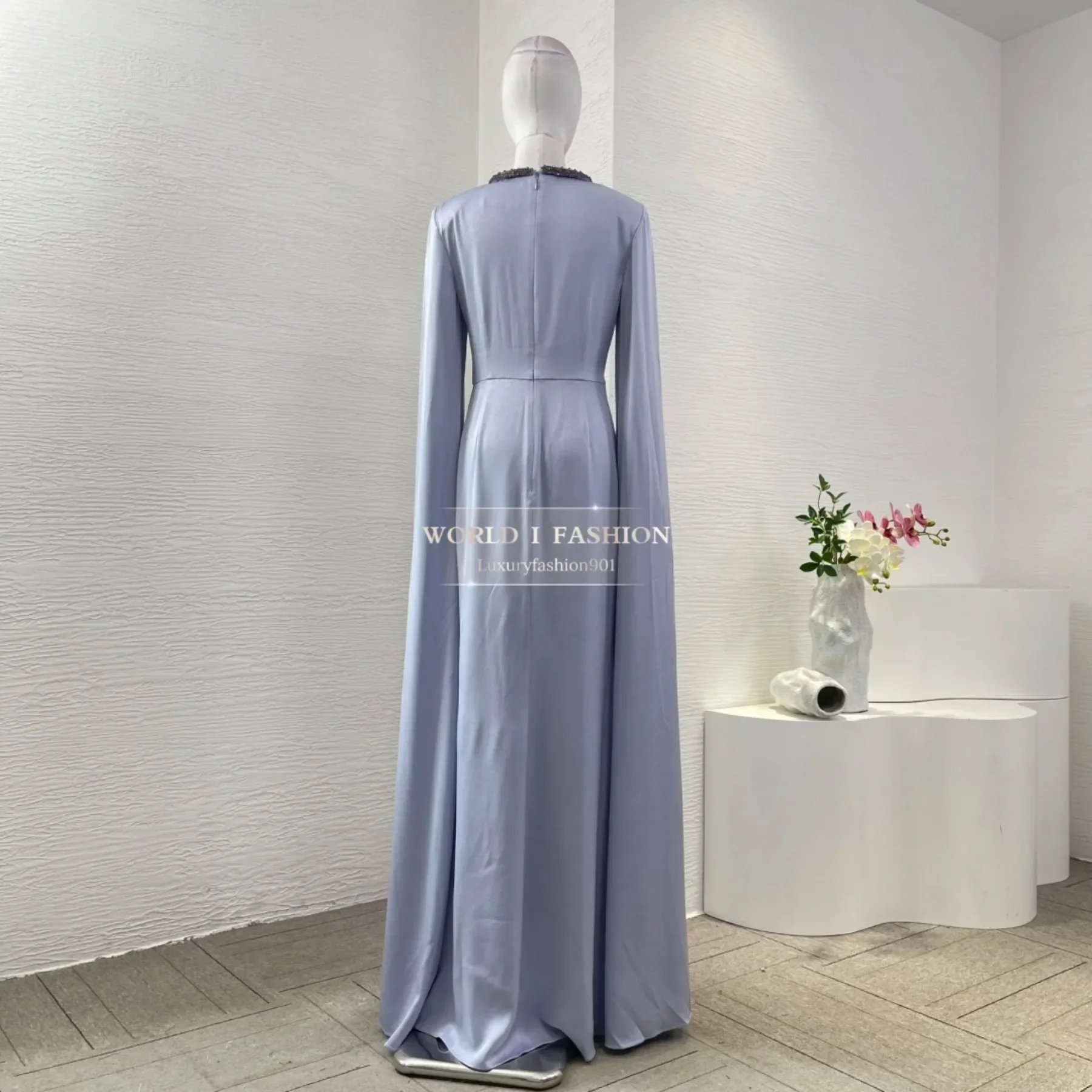 

Violet Purple Long Sleeve Mop Sleeve Mermaid Fishtail Maxi Evening Dresses