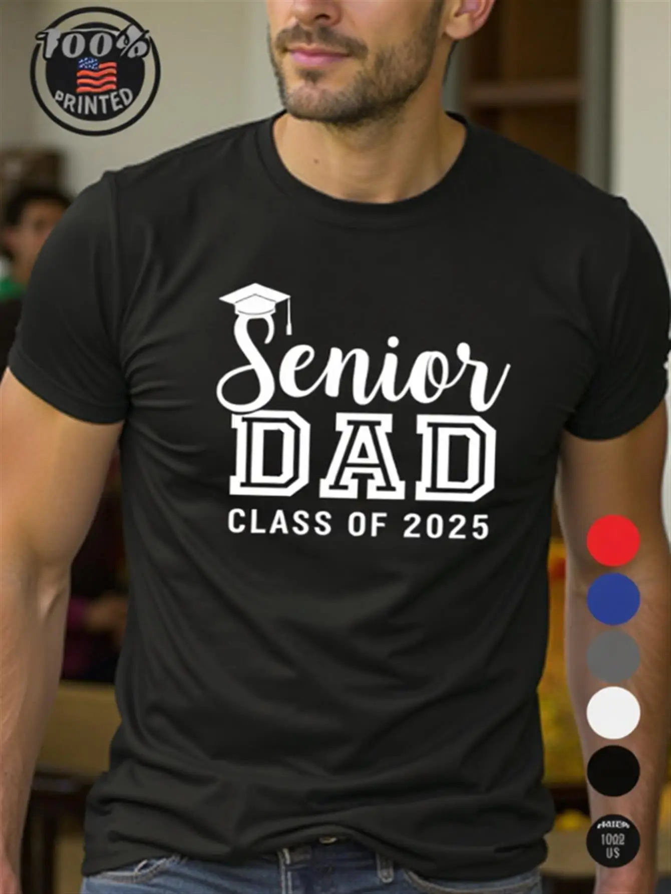 

Men's Dad T-Shirt 2025 Graduation Gift T-Shirt with Graduation Certificate and Cap Pattern Heavyweight 100% Cotton T-Shirt Suitable for Father's Day Senior Dad Clothing Black Red Blue